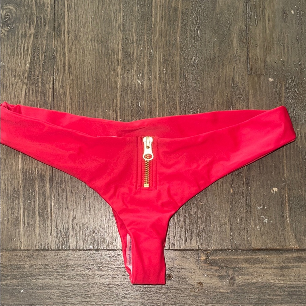 Beach Bunny Red Bikini Bottom with Gold Zipper